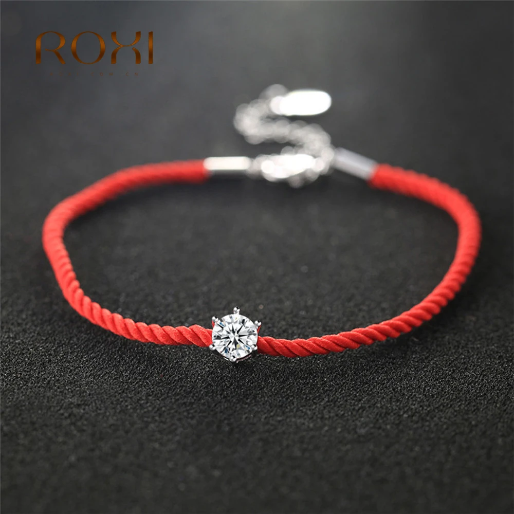 

ROXI Classic 7mm Round Crystal Charm Bracelets for Women Red/Black Thread Line Rope Bracelet Jewelry pulseras Christmas Gift