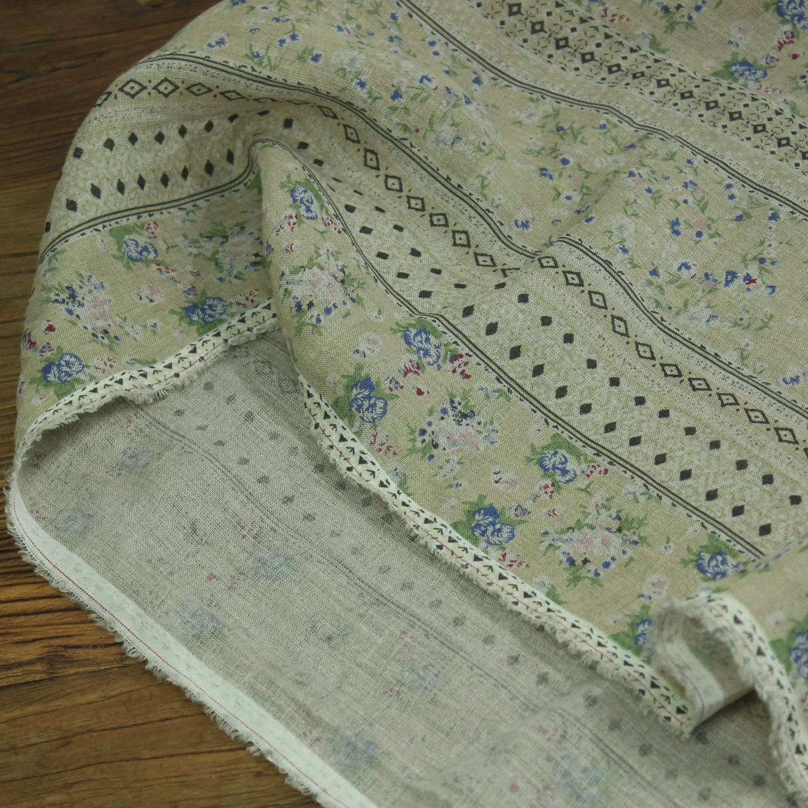 

1yard Fashion unique cheongsam dress robe shirt fabrics for clothing linen fabric Striped flower print sewing