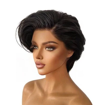 Gerade Pixie Cut Kurze Bob Perücken Echthaar 13x4 Transparente Spitze Front Echthaar Perücke T Teil Spitze Perücke brasilianisches Haar Für Frauen