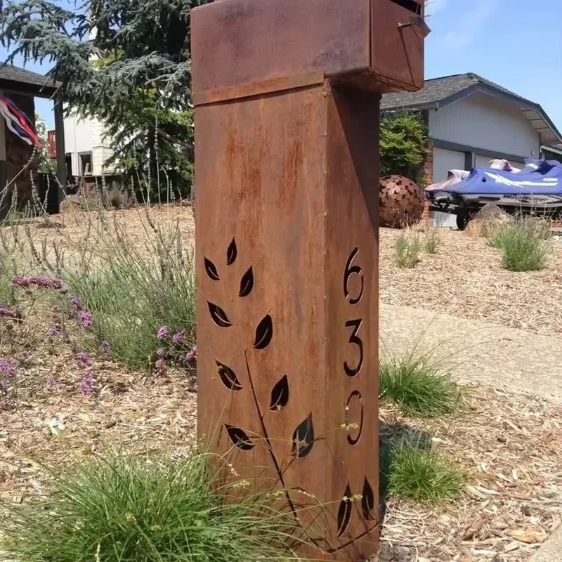 Corten Steel Rustic Mailbox with Lockable Design Customized Corten Steel Number Mailbox for Villa