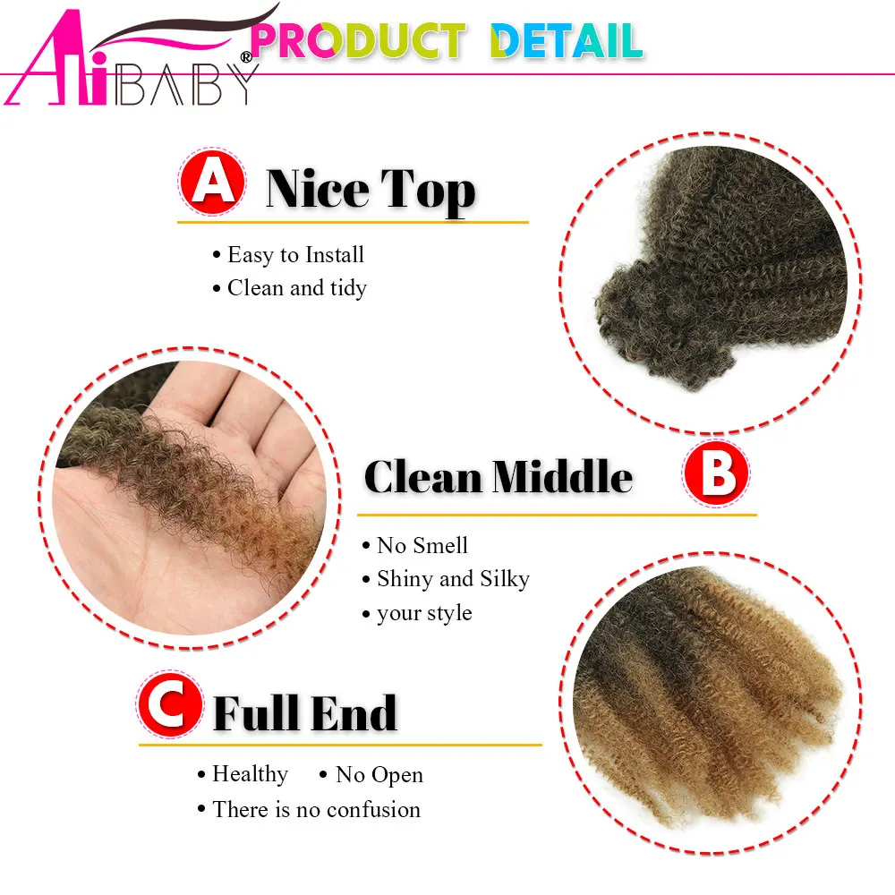 Alibaby 12 Zoll synthetische Afro Kinky Curly Crochet Haarverlängerungen Spring Twist Flechthaare für Locs Zöpfe natürlich aussehend – Detail 7
