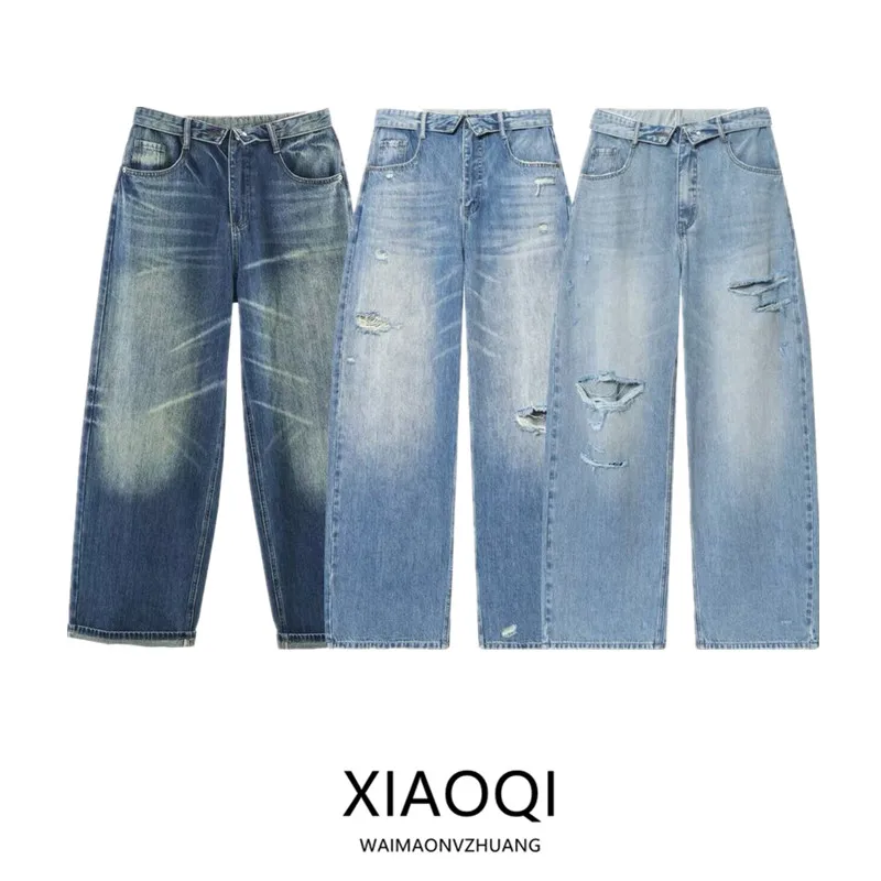 

Новинка осени 2025: Женские универсальные джинсы со средней посадкой, свободного кроя, с манжетами, на пуговицах, из денима.