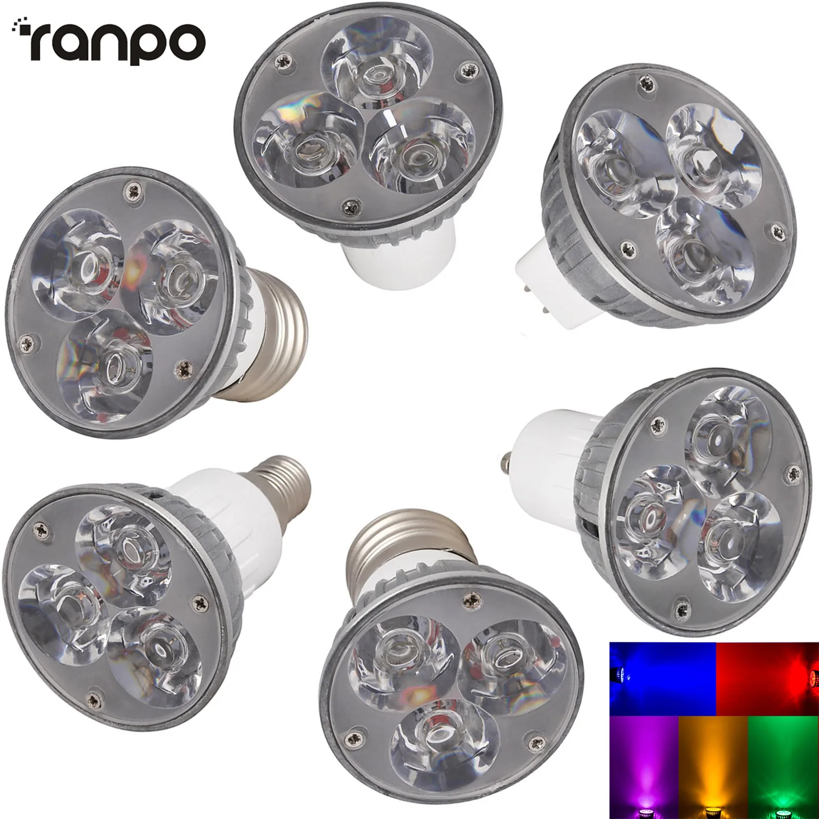 

10X Dimmable GU10 E27 E14 MR16 GU5.3 3W LED Spotlight Bulbs Cold Warm White Red Blue Yellow Replace 30W Halogen Lamp 12V 24V