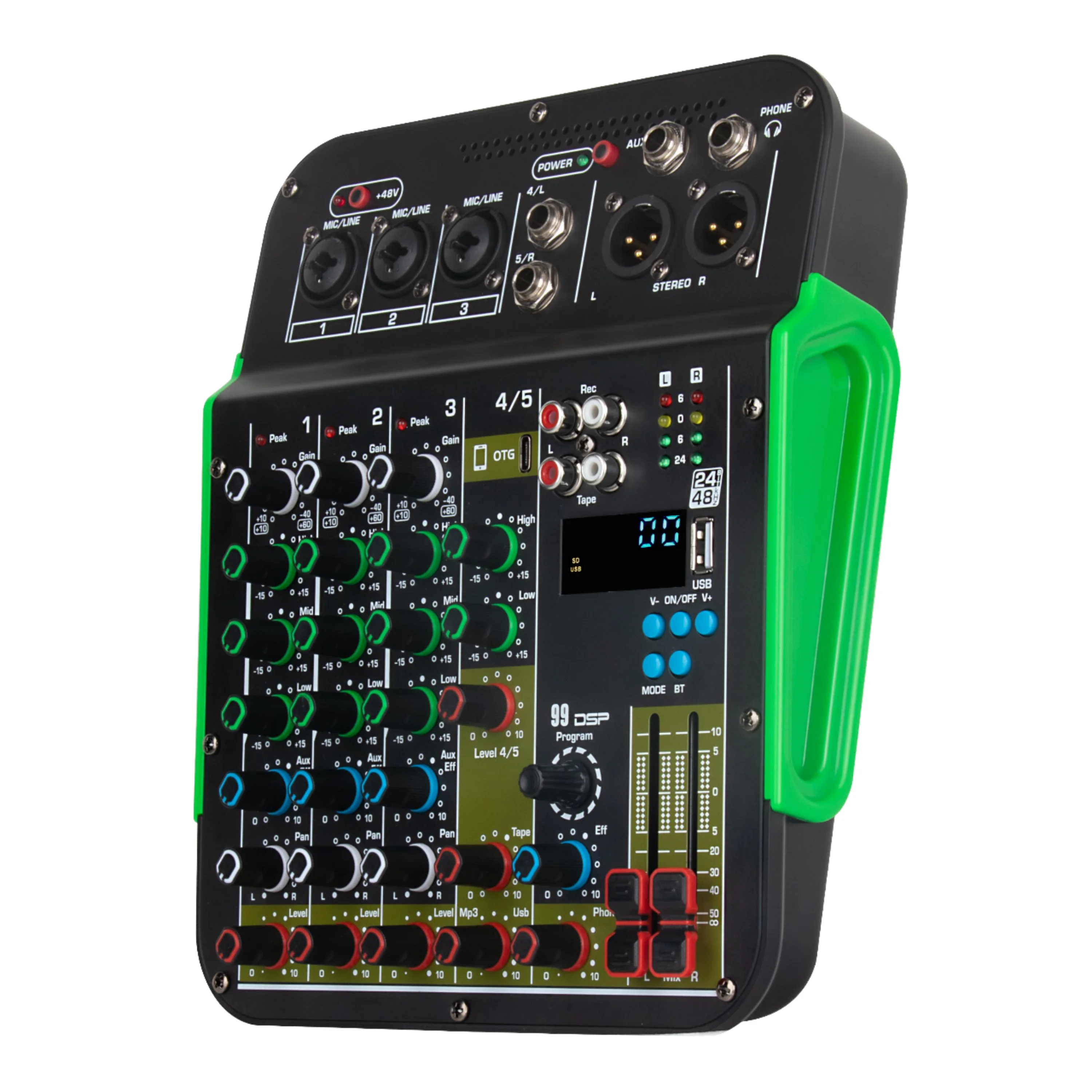 New Live Recording Professional Sound Card Mixing Console 5 Channel OTG Mobile Phone Computer Noise Cancelling Wireless Reverb
