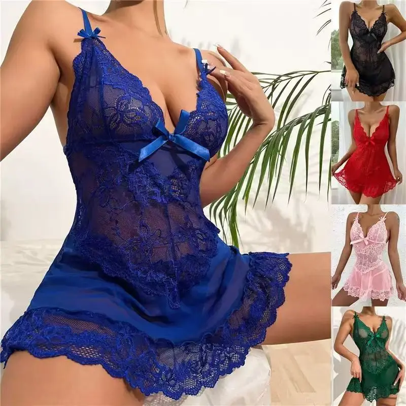 Women Sexy Lingerie Lace Babydoll Dress Erotic Underwear Open Bra Mesh Sheer Pajamas Sexy Costumes Bodysuit Exotic Porn Outfit