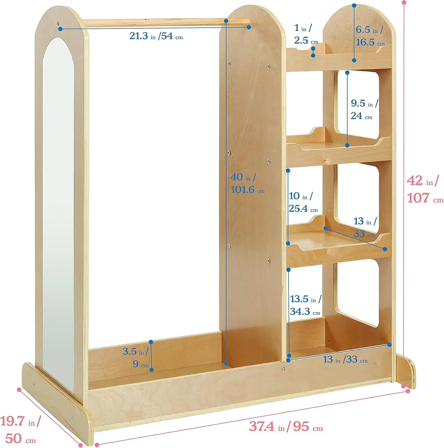 Dress Up Center with Mirrors, Costume Organizer, Natural