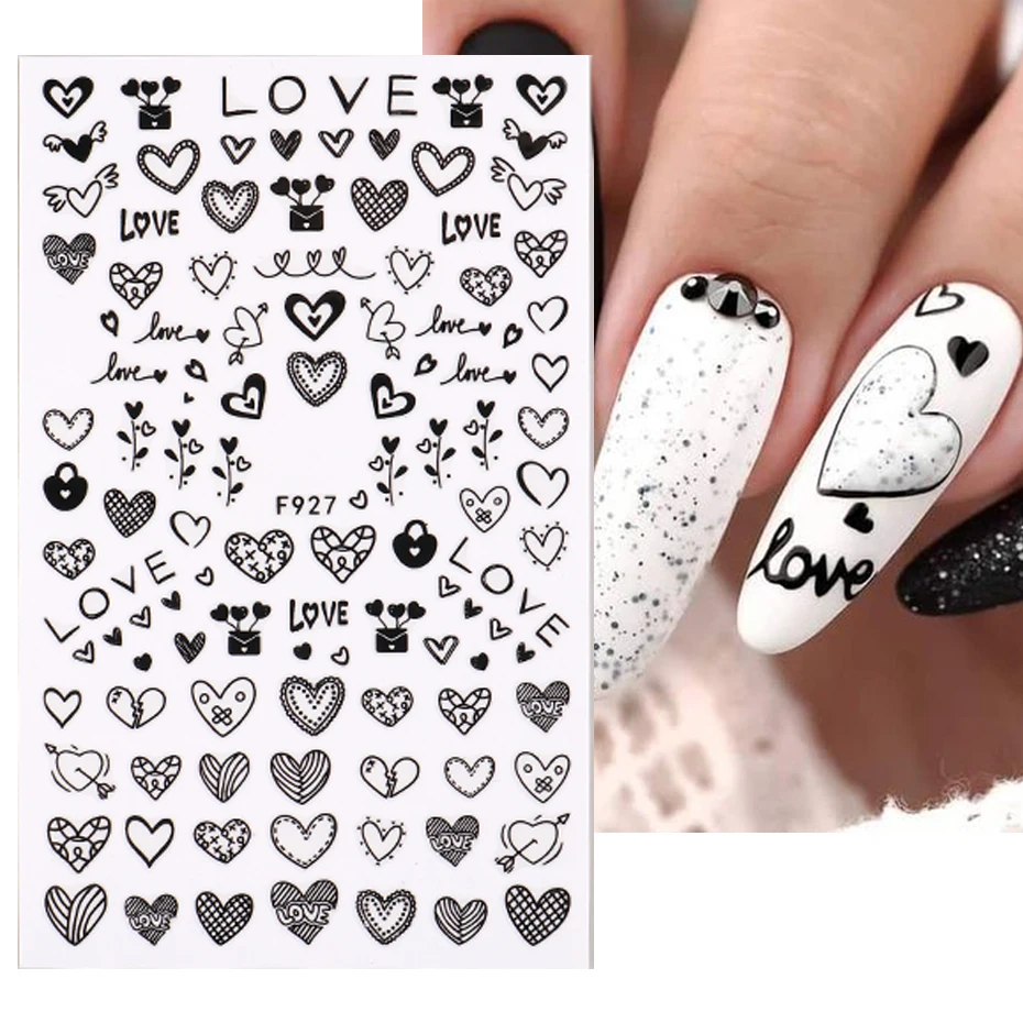 1PCS 3D Selbstklebende Schnell Trocknende Valentine Serie Nagel Aufkleber Liebe Rose Nail art Zubehör Datum Party Aufkleber
