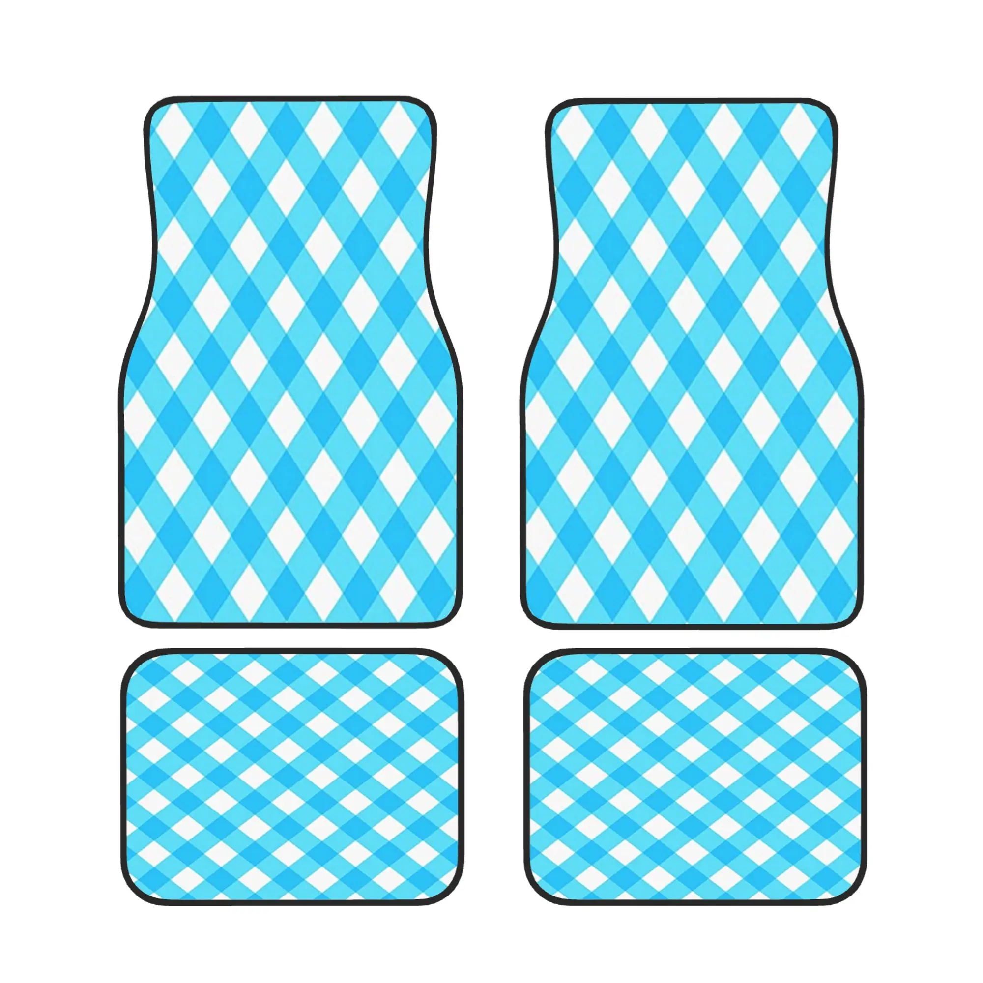 

4pcs Blue And Checkered Pattern Design Stylish Car Interior Mats, Durable And Easy To Clean, Suitable For Most Sedan, SUV, And R