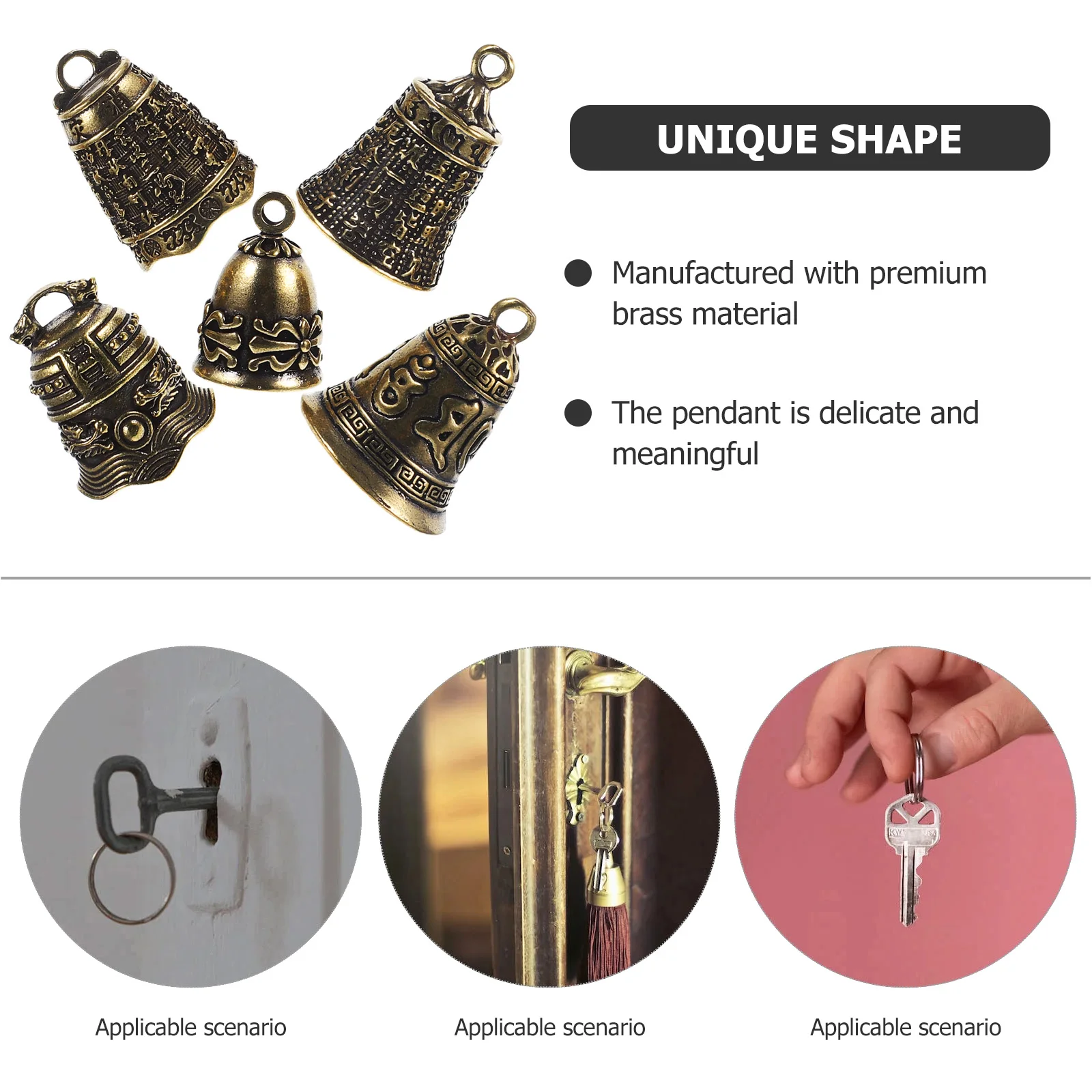 

5pcs Bell Keychain Brass Pendant Vintage DIY Hanging Bell Craft Charms Small Brass Figurine Handicraft Decorations