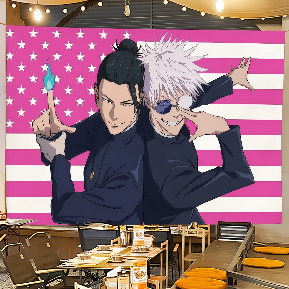 anime j-jujutsu k-kaisens pink flag For Room Dorm Camp Party Garage Bar Picnic hogar home Decor Banner Wall Hanging Gift
