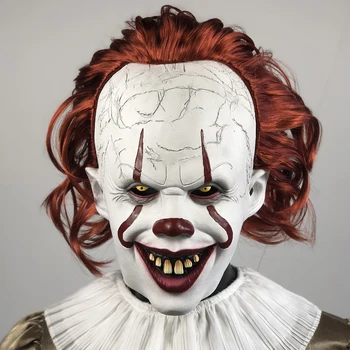 Creepy Pennywise Joker Mask Cosplay Horror Evil Demon Clown Killers Latex Helmet Halloween Carnival Party Costume Props Gifts 1