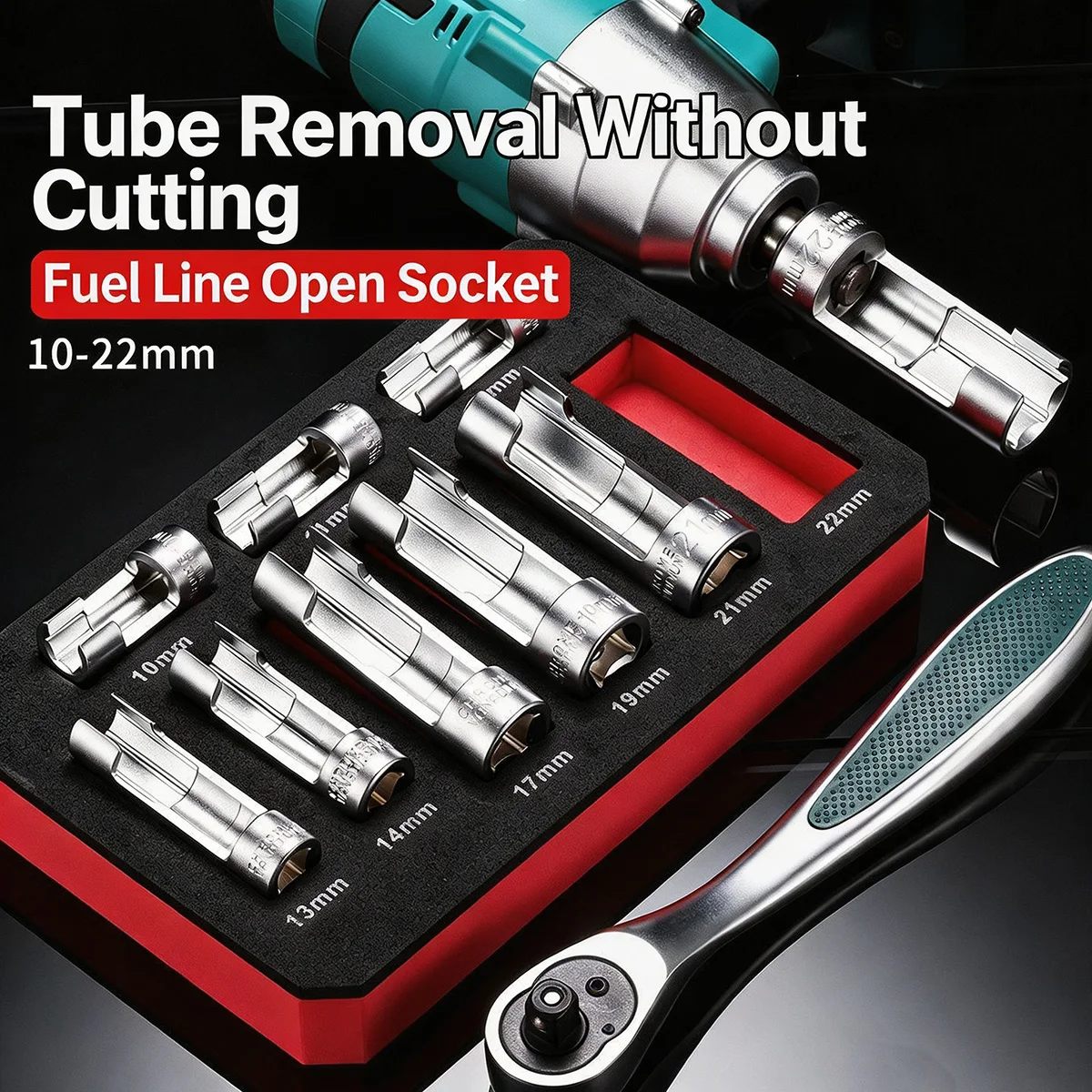 9/10PCS Oxygen Sensor Socket Ratchet Wrench Set 10-22mm Flare Nut Oil Pipe Oxygen Sensor Wrench Auto Car Repair Maintenance Tool