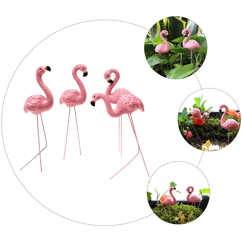 

4Pcs Flamingo Decor Resin Lawn Garden Ornament Micro Landscape Decoration for Potted Plants Yard Bonsai Outdoor Party Theme