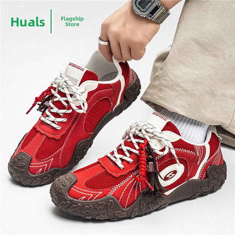 Men's Breathable Casual Shoes Dequan Autumn Mesh Lightweight Sporty Versatile Low Top Glue-Welding Rubber Outsole Outdoor Shoes
