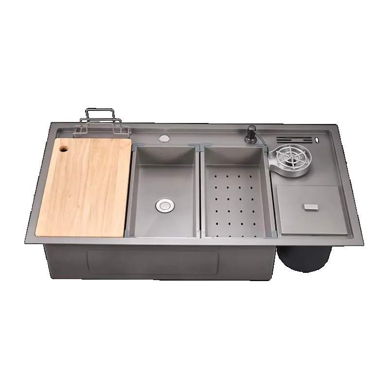 Modern design 304 stainless steel kitchen sink rectangular single bowl with faucet including knife holder coaster ring