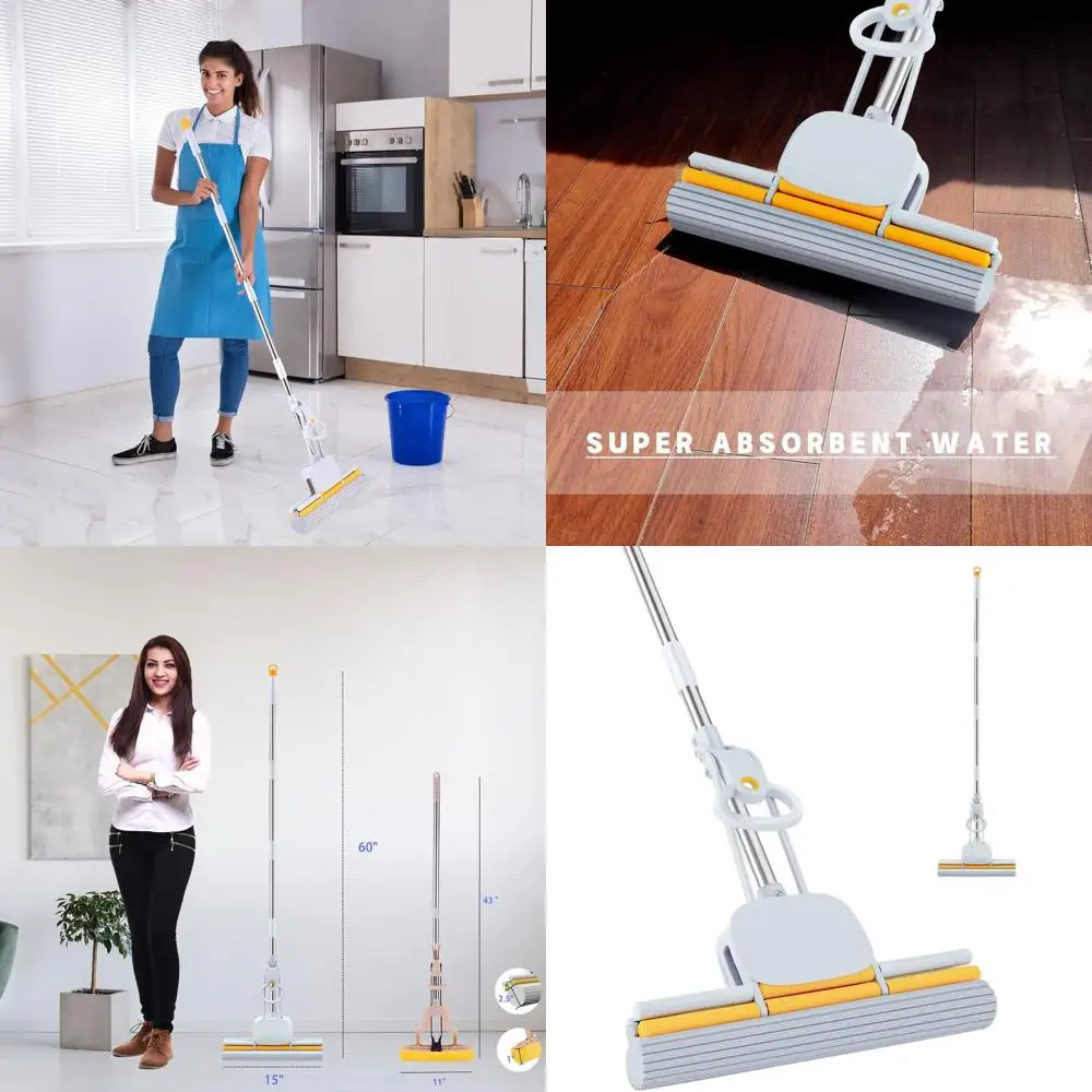 

60 Long Handle Self-Wringing PVA Sponge Mop for Kitchen and Bathroom Tile Floors