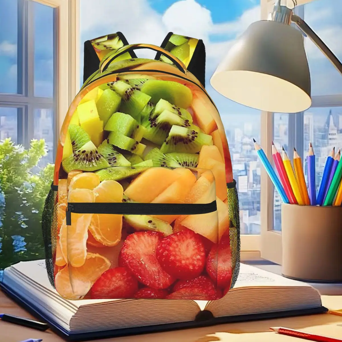 Kiwi Mango Orange Strawberry Fruit Backpack Student Boys Girls BookBag Kids School Bag Computer Shoulder Bags for Men Women