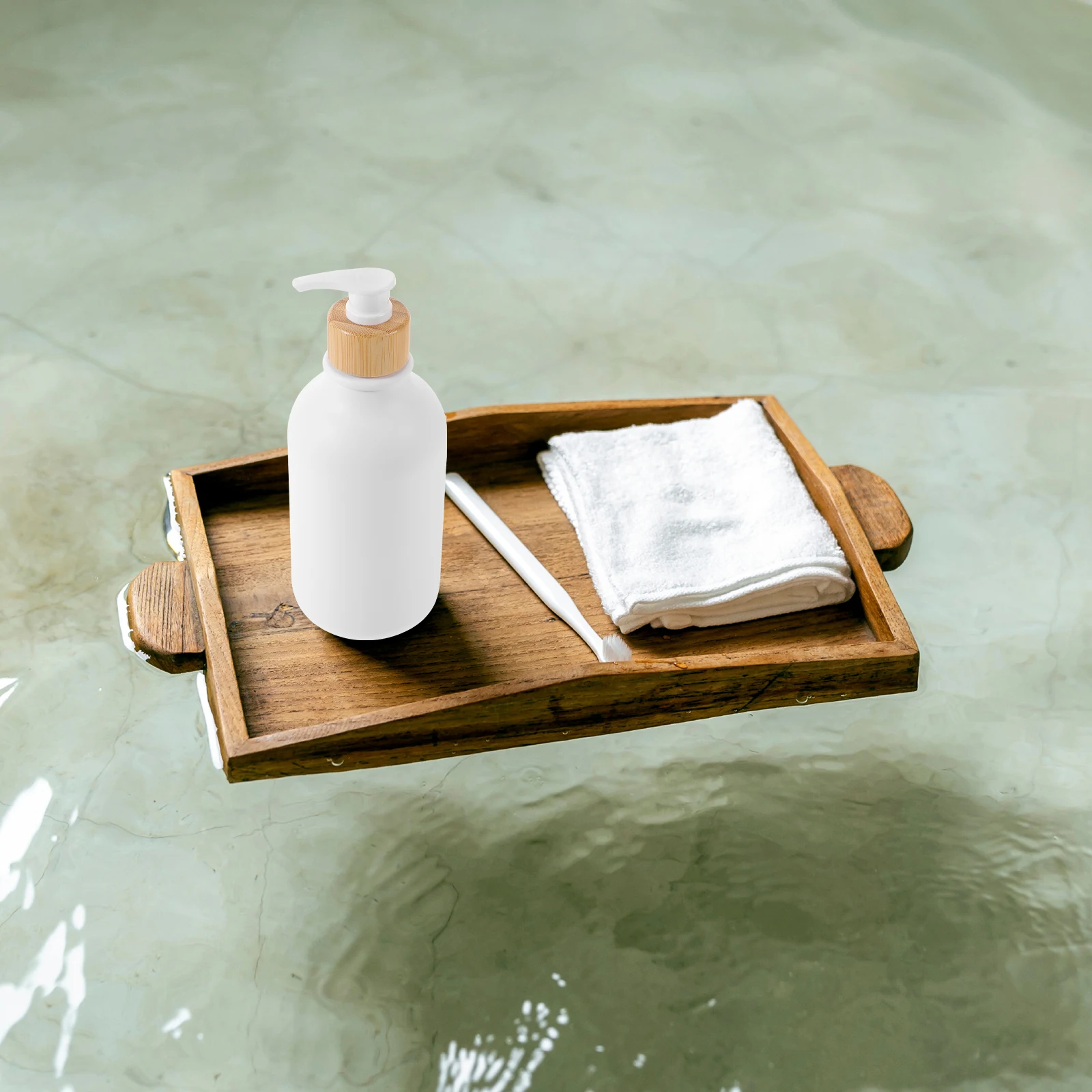 

3Pcs 500ml Refillable Liquid Soap Dispenser Pet Wood Material Easy Press Design Shampoo and Conditioner Dispenser