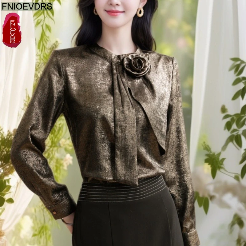 Blusas con bordado Floral para mujer, blusas básicas elegantes de manga larga para oficina, Año Nuevo, primavera 2026