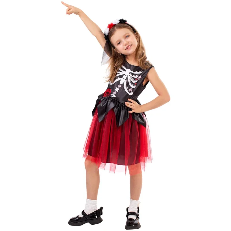 Страшные женские платья для косплея на Хэллоуин, винтажные вечерние платья без рукавов с черепом и ведьмой на день мертвых #   1 #   В.