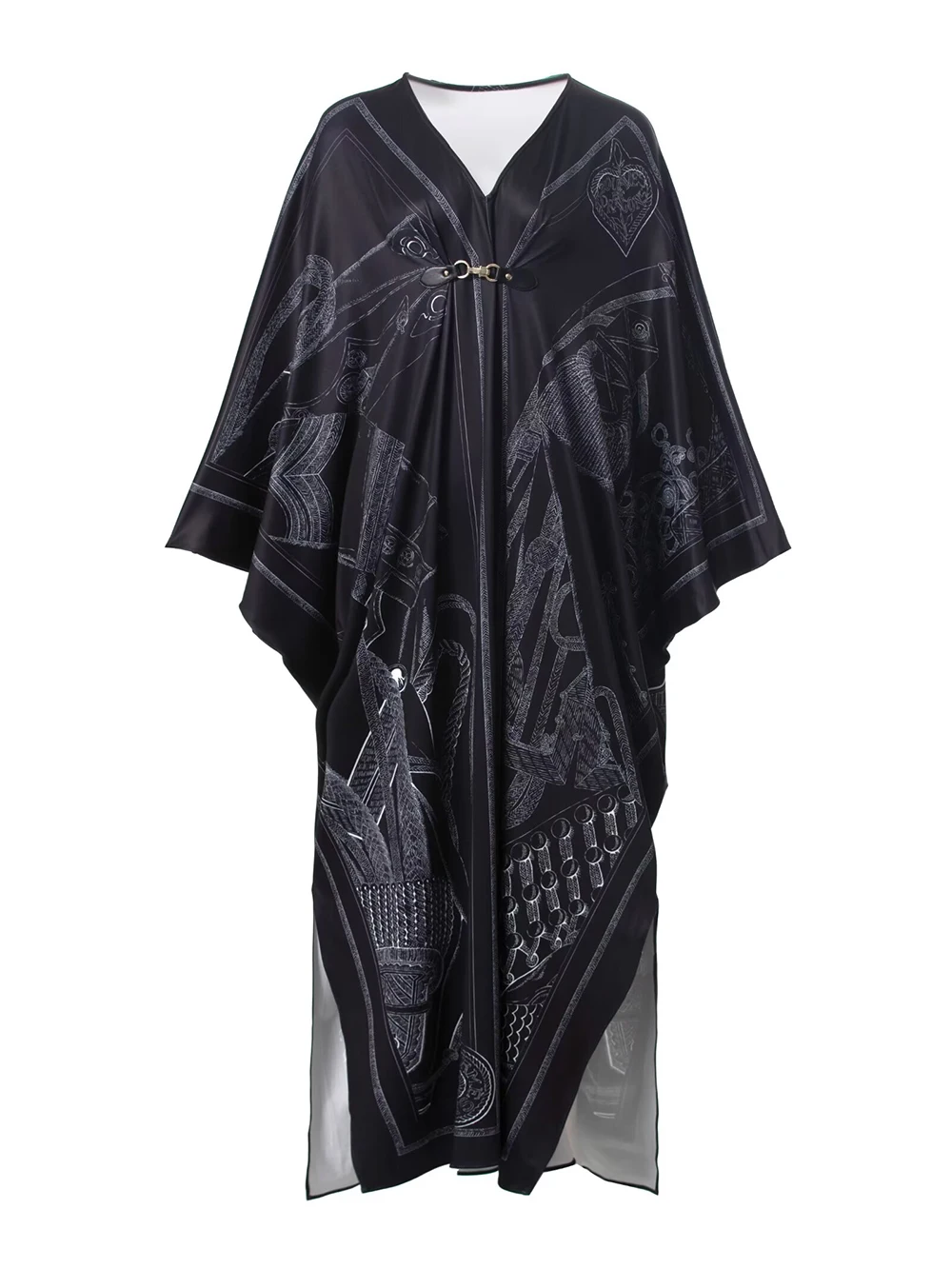 Women's Robes Sexy V Neck Batwing Sleeves Printed Loose Design Elegant Fashion Casul Long Dress Outerwear