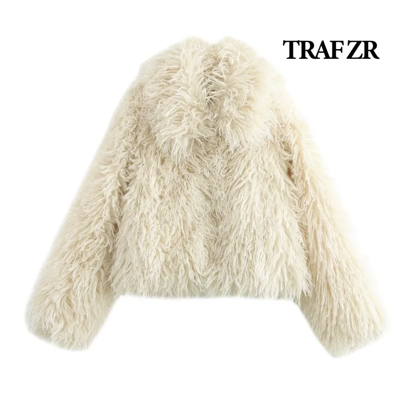 TRAF ZR Snow Parka New in Outerwears Elegant Luxury Women's Coat Warm Woman Winter Coats Faux Fur Beige Cropped Padded Coat