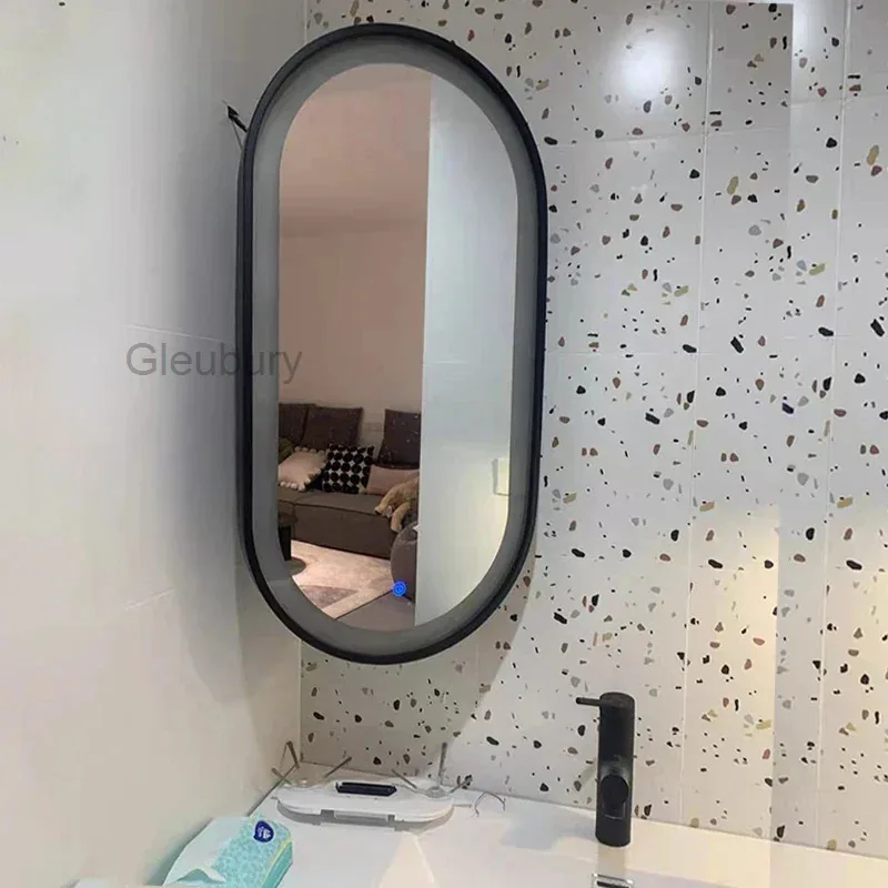 Bathroom Side Corner Mirror Wall Mounted Rotatable Oval Bathroom Mirror Gold Vanity Accessories Espejo Pared Makeup Mirror EB5BM