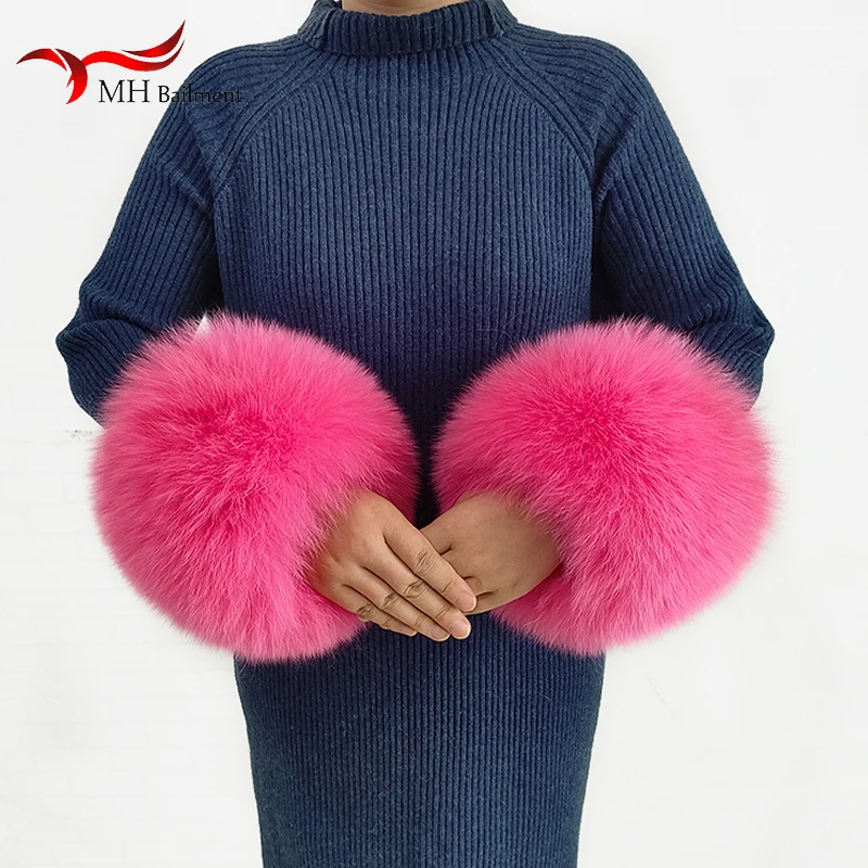 Winter Women\'s 100% Fox Fur Wrist Cuffs Genuine Fox Furry Wristband Fluffy Fur Bracelet Arm Warmth Accessories Ankle Warmer