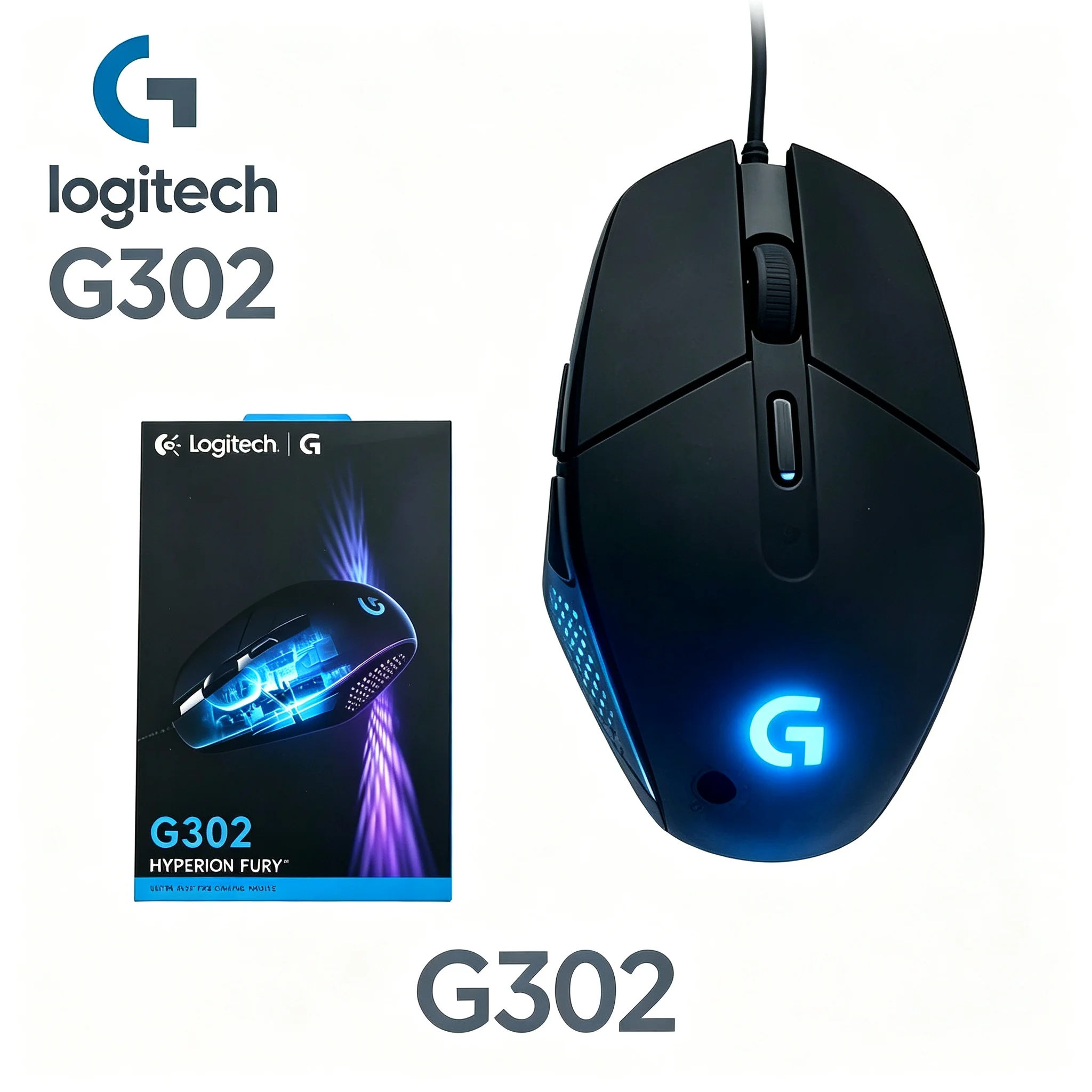 Logitech G302 Wired Gaming Mouse 6 Programmable Macro Buttons 4000DPI RGB Multi‑Zone Light Mice For Desktop E‑Sport Office Use