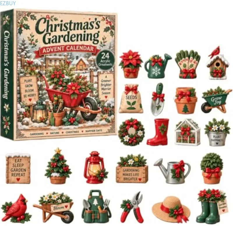 Christmas Gardening Advent Calendar 2026, Gardener Advent Calendar, 24-Day Festive Countdown with 24pcs Acrylic