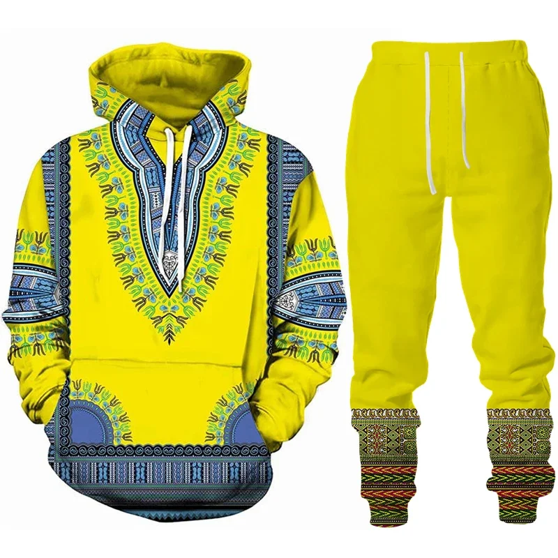 3D Print Tracksuit Set African Ethnic Style Casual Hoodie Pants 2pcs Sets Men Women Folk-Custom Pullover Streetwear High-quality