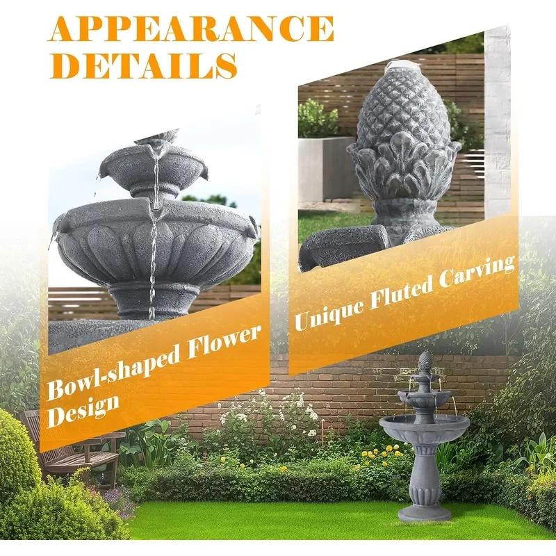 40.6 High Large Italian Outdoor Water Fountain 3-Tier Standing Bubbler Waterfalls Fountain with Pineapple Top and Roman
