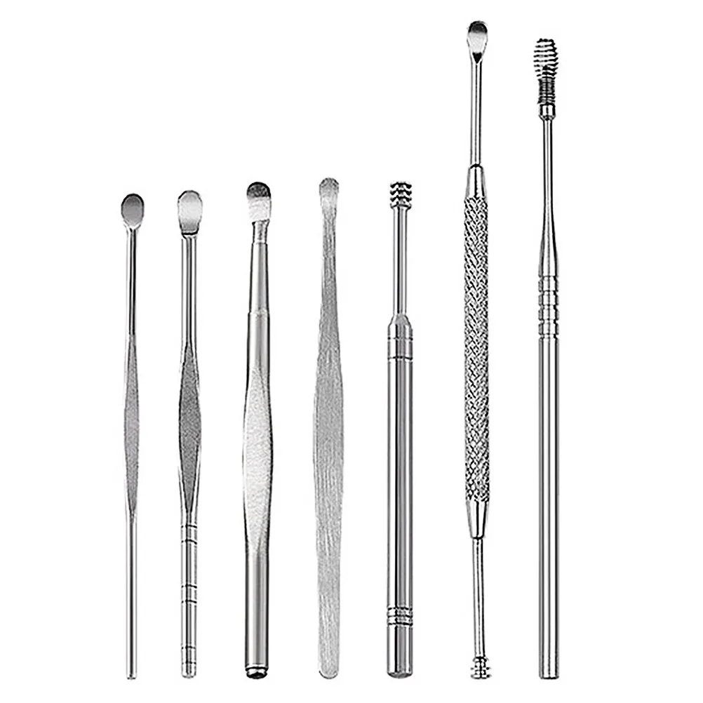 7Pcs Ear Wax Picker Set Stainless Steel Antirust Supplies Effective Earwax Remover Tool Lightweight Convenient Storage