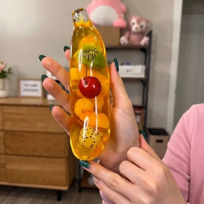 Fruit Banana Jelly Squishy Toy Stress Ball Fidget Toys Big Slushy Banana Squishy Toys Squeeze Ball ASMR Anti Stress Relief Toys view 3