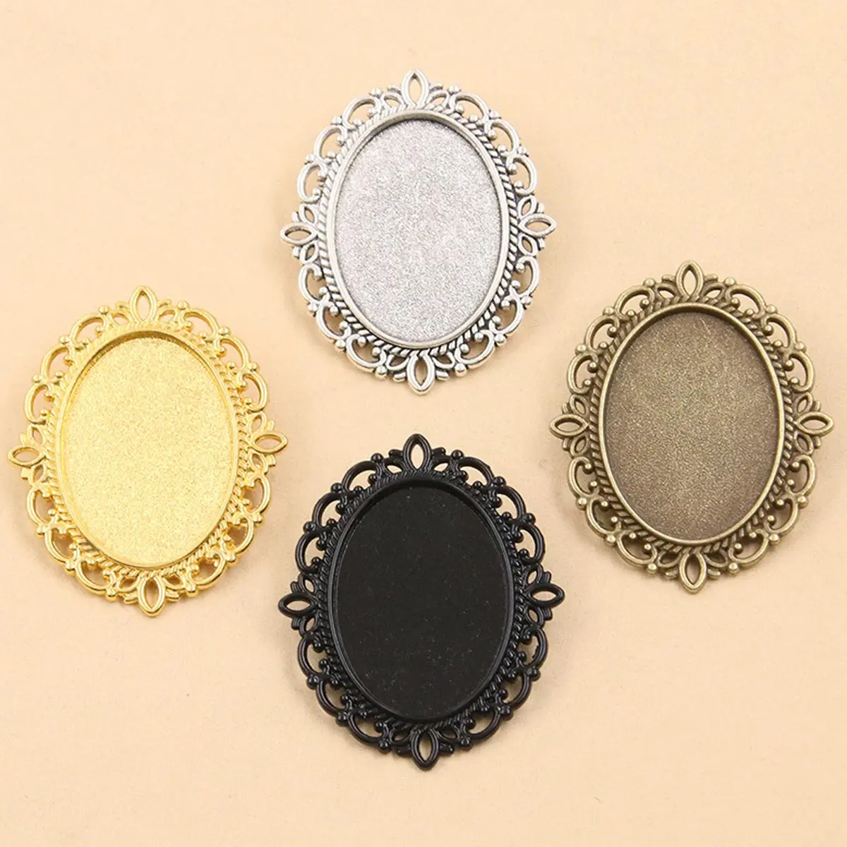 100Pcs Silver Black Bronze Gold Color Brooches Pins Classic Style Fit For 18x25mm Cameo Cabochon Base Setting Tray 30x36mm