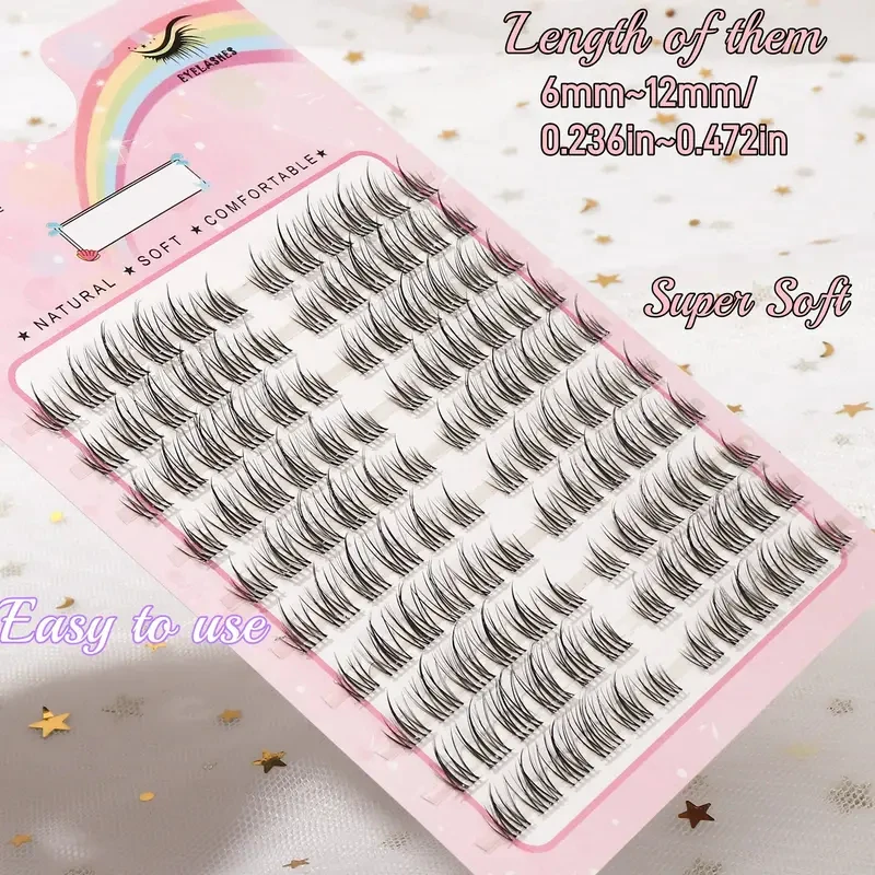 120 clusters of sectioned natural curling false eyelashes, 10 rows of large capacity transparent rod false eyelashes, soft fairy