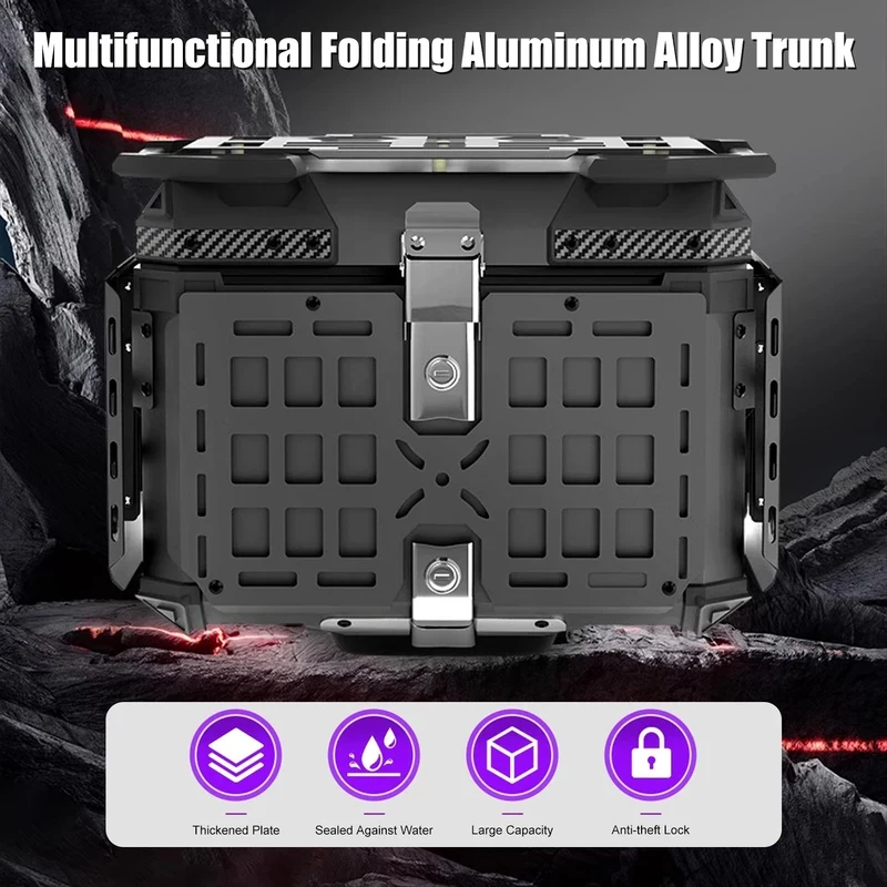 45L Aluminum Alloy Motorcycle Tail Box Foldable Rear Luggage Storage Cargo Trunk Touring Commuting