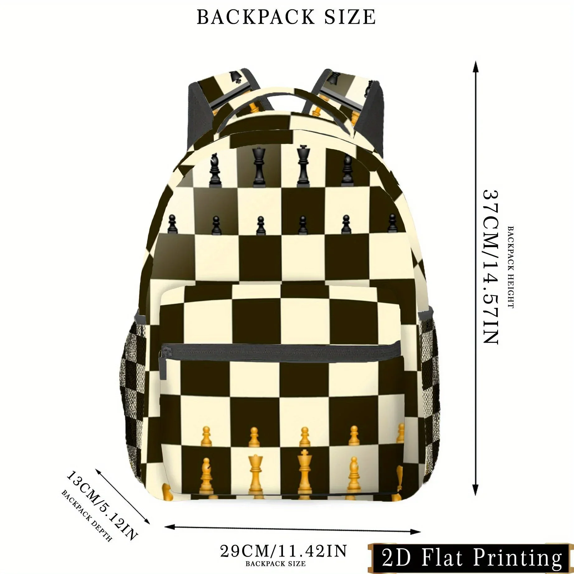 Custom Bag Student Backpack With Chessboard Print - Large Capacity Foldable Daypack, Adjustable Straps & Multiple Pockets For Co