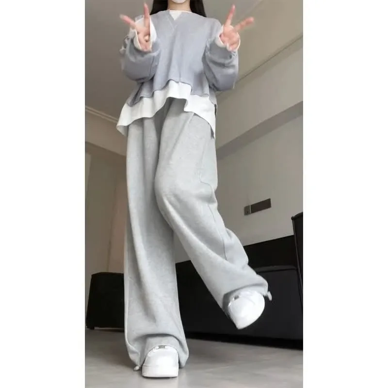 دافئ وغير رسمي Sweatpants فضفاض الموز مستقيم الساق السراويل المألوف الهيب هوب جديد المرأة الخريف الشتاء الصوف بنطلون رياضي