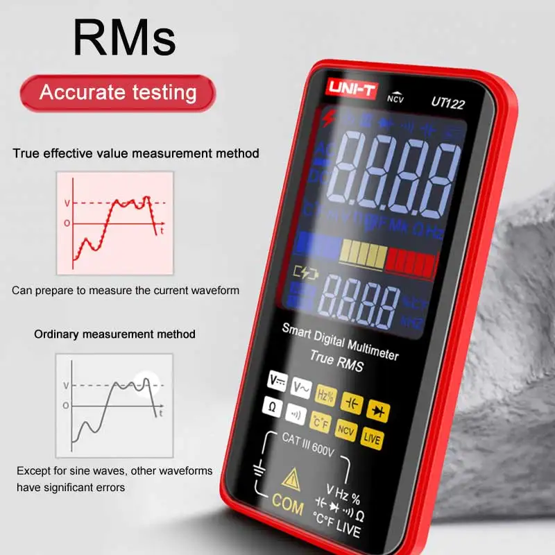 UNI-T UT121 UT122 مقياس رقمي ذكي متعدد التيار المتناوب تيار مستمر الجهد المقاومة السعة تردد الفولتميتر المهنية متعدد متر