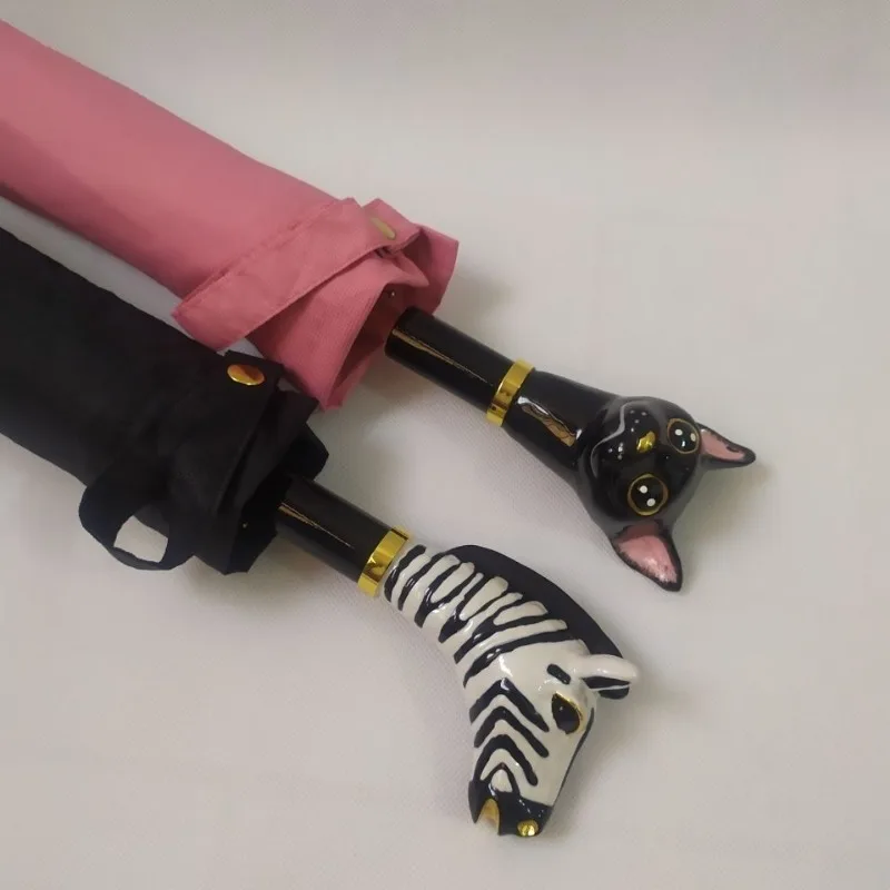 Light Luxury Sun Umbrella Cute Cat Head Umbrella Tri-fold Creative Sun and Rain Dual-use High-end Gift Aristocratic Umbrella view 5
