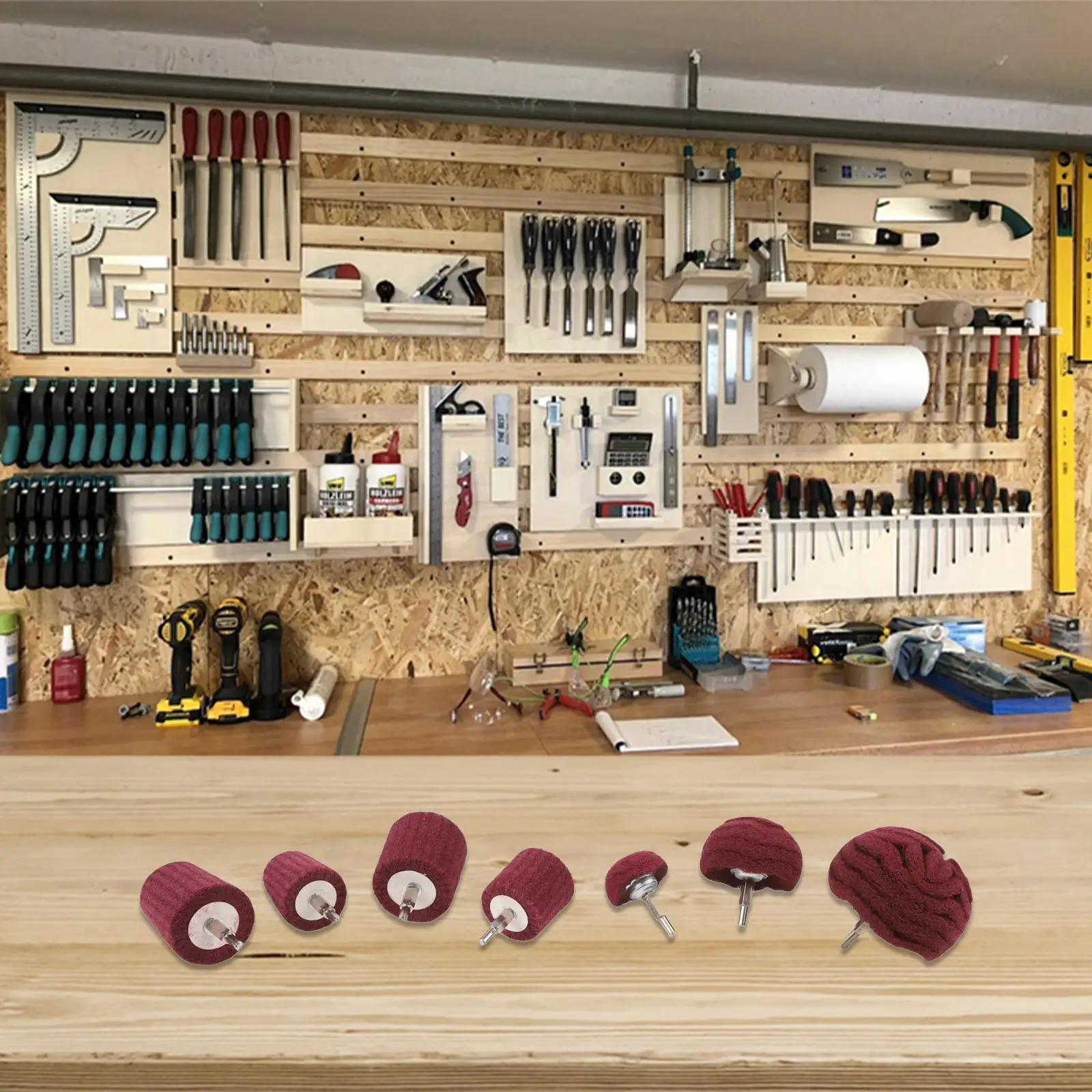 Metal Polishing Set of 7 Mushroom Shaped Nylon Wheels with 320 Grit Mesh for Rust Removal and Finishing Applications