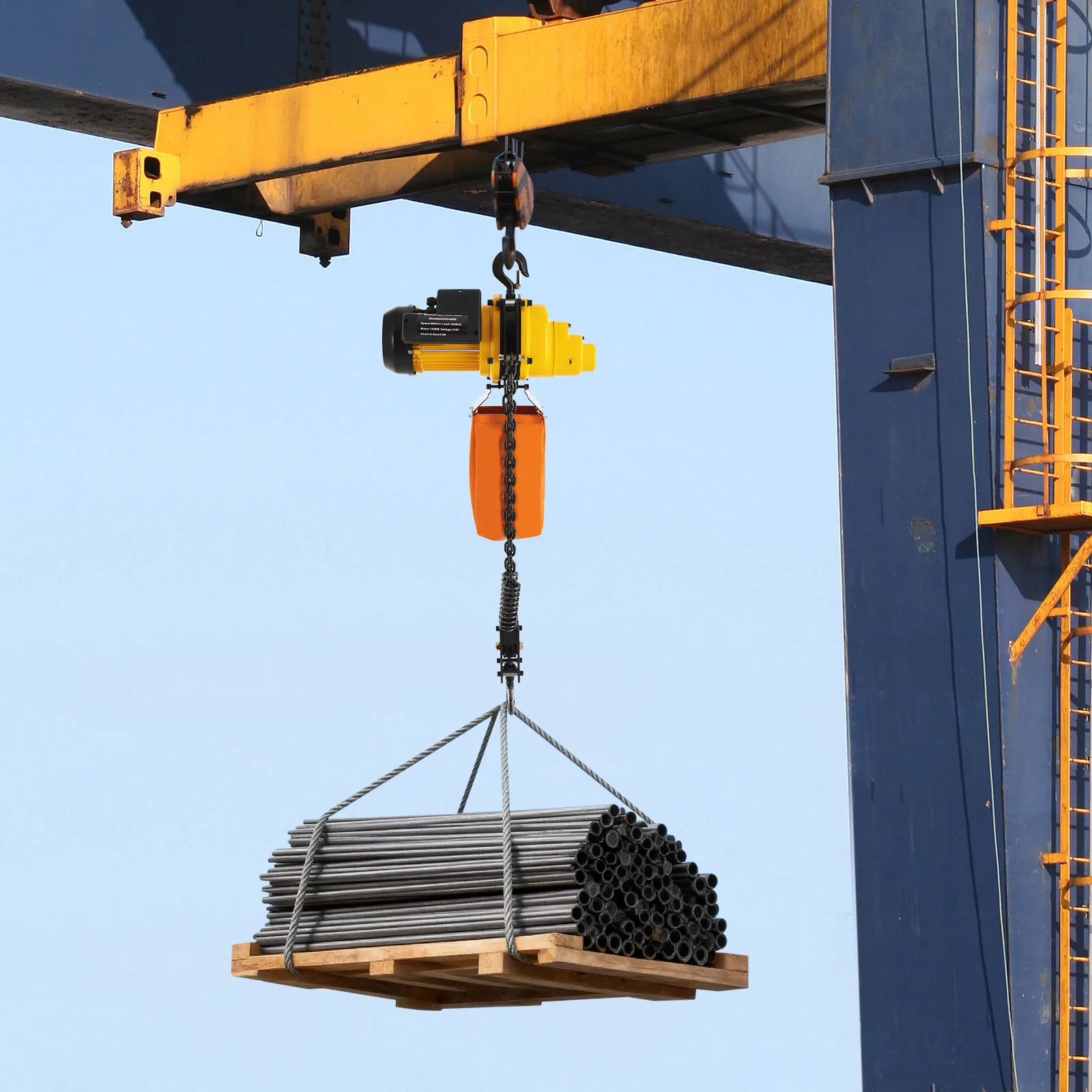 110V Electric Chain Hoist with 10ft Lifting Height, Double Chain Hoist with Wired Remote and Lifting Strap Included