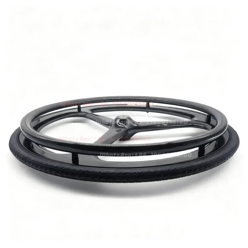 24X1 Carbon Fiber Straight Spoke Manual Wheelchair Rear Wheel With Lightweight Tires