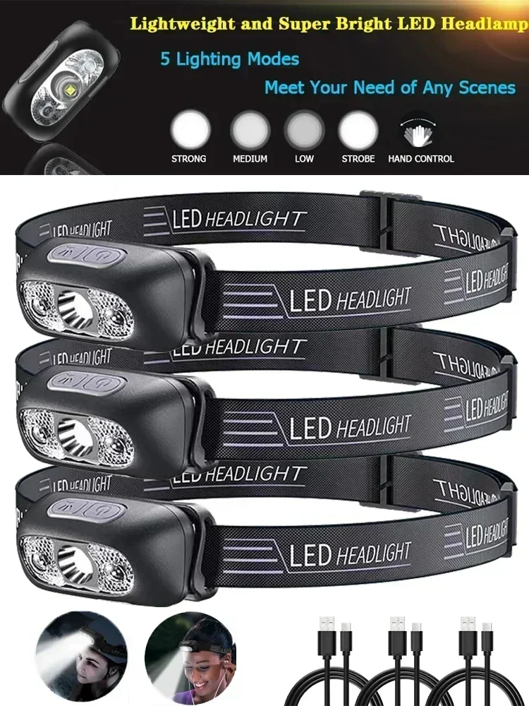 Starke Licht Scheinwerfer Mini Led Nacht Angeln Leistungsstarke Taschenlampe Kopf Lampe Im Freien Wasserdichte Camping Tragbare LED Sensor Scheinwerfer