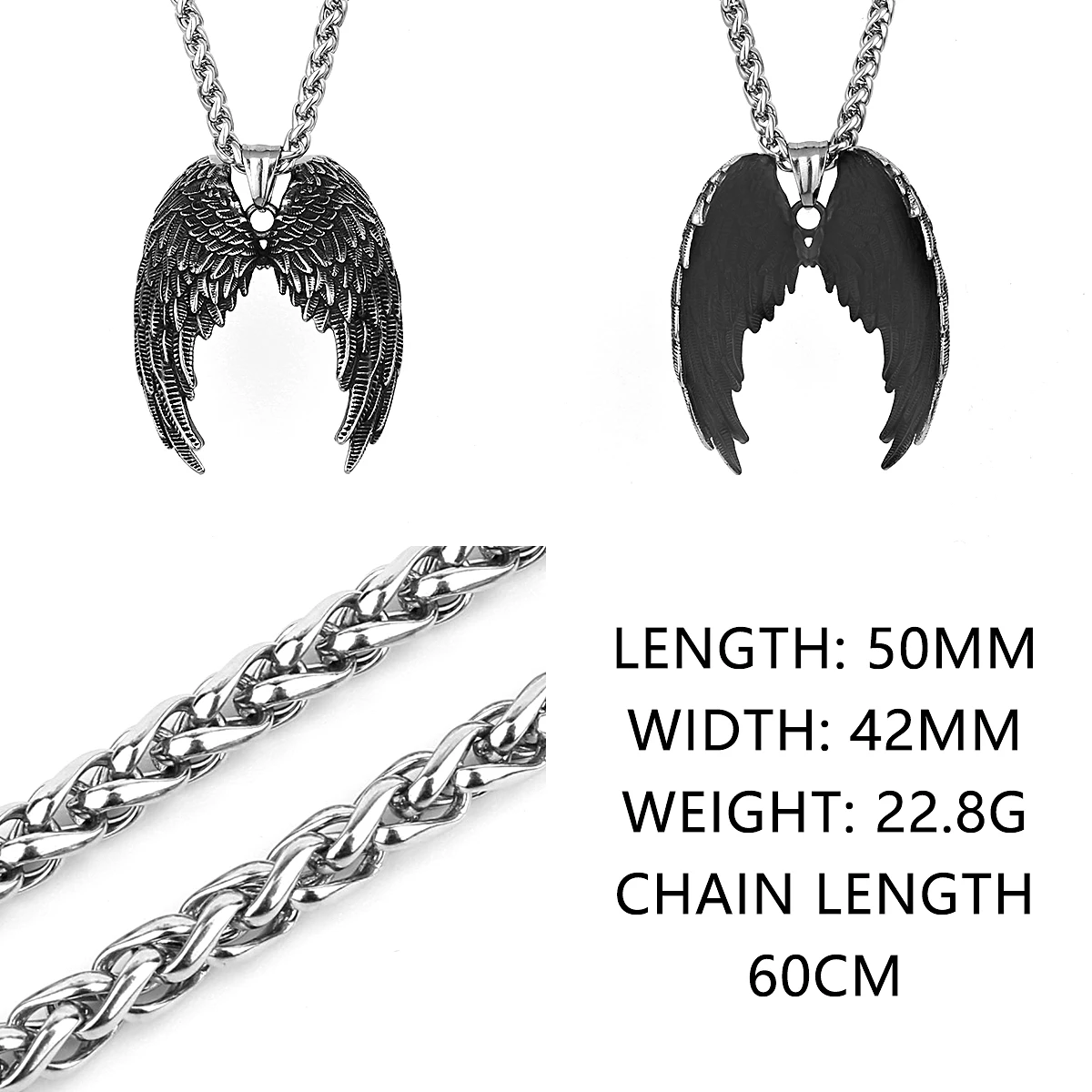 Retro High Quality Angel Wings Pendant Unisex Fashion Trend 316L Stainless Steel Pendant Necklace Jewelry Gift Wholesale