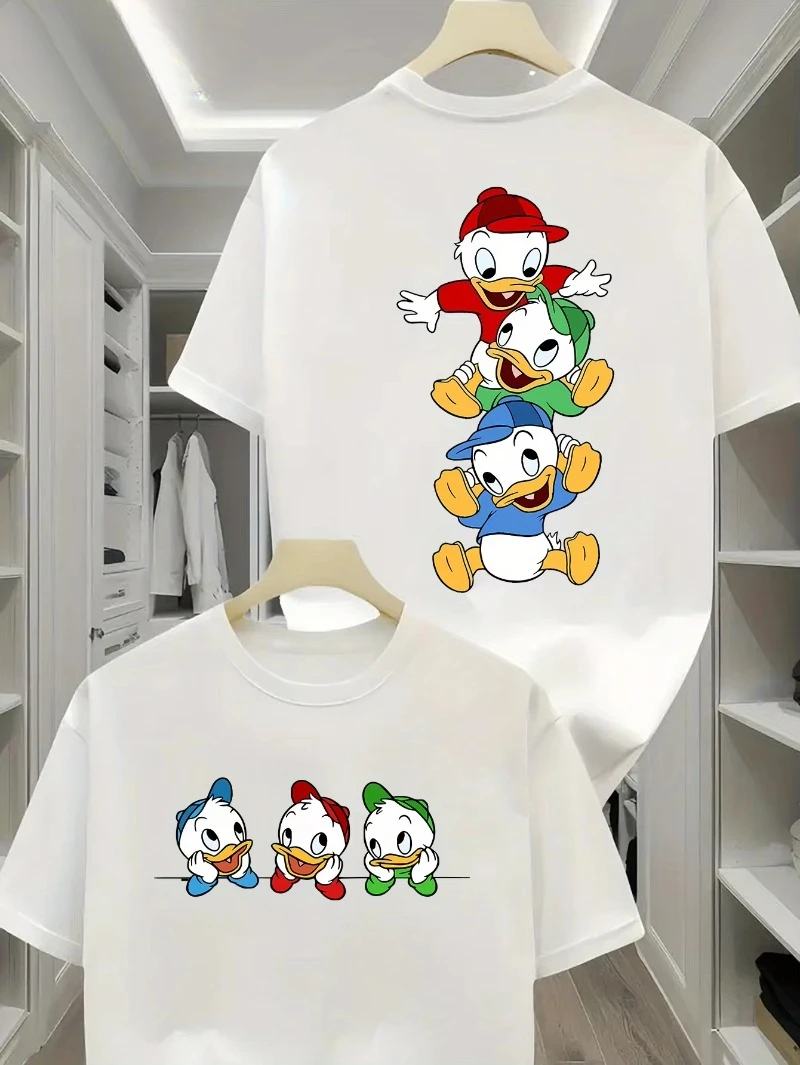 

Милая крутая пара, семейная футболка с изображением Дональда Дака Диснея, унисекс, мужская забавная летняя хлопковая женская футболка большого размера, уличная одежда