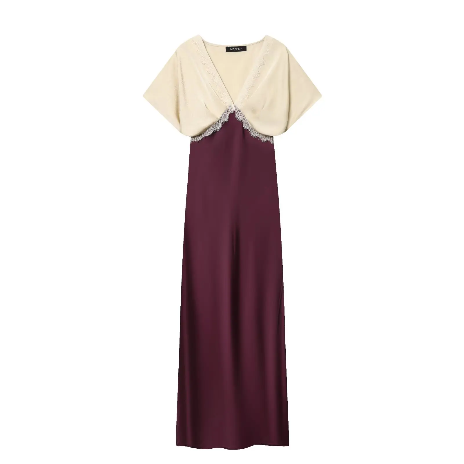 2025 Lace Satin Midi Dress Elegant Fashionable New Arrival Comfortable Office Wear Casual Versatile Retro Sexy Outerwear