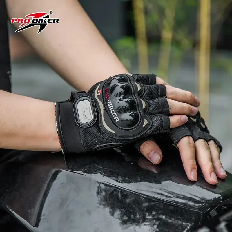 PRO-BIKER รถจักรยานยนต์ Half Finger ถุงมือผู้ชายผู้หญิงตาข่าย Breathable Anti SLIP Off Road Racing ถุงมือ Moto Fingerless ถุงมือ