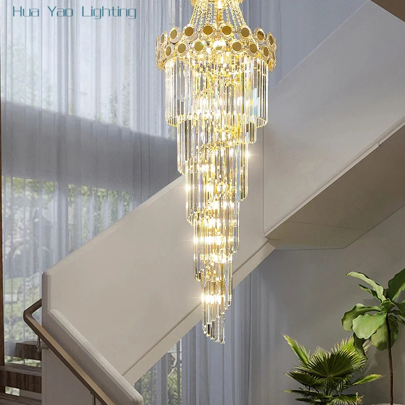 

2025 Staircase Long Chandelier Duplex Crystal Large Chandelier European-style Villa Living Room Mezzanine Hall Lamp Light Luxury